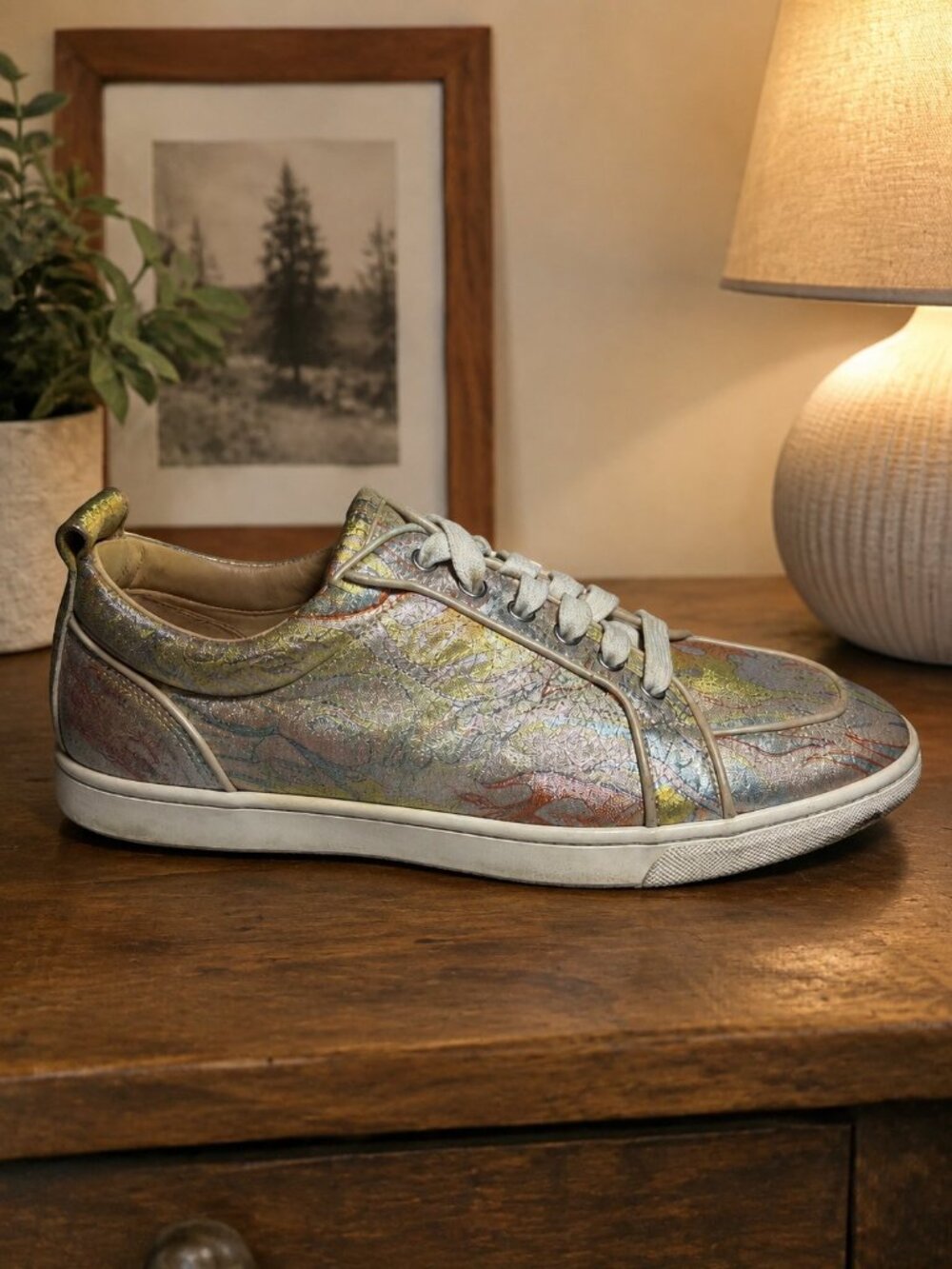 Christian Louboutin Rantulow Orlato Metallic Lurex Flame Sneakers